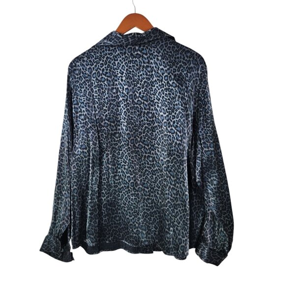 Vintage Y2K Satin Top Plus size 22/24 3X button up Leopard Cheetah Grey Silver - Picture 6 of 7